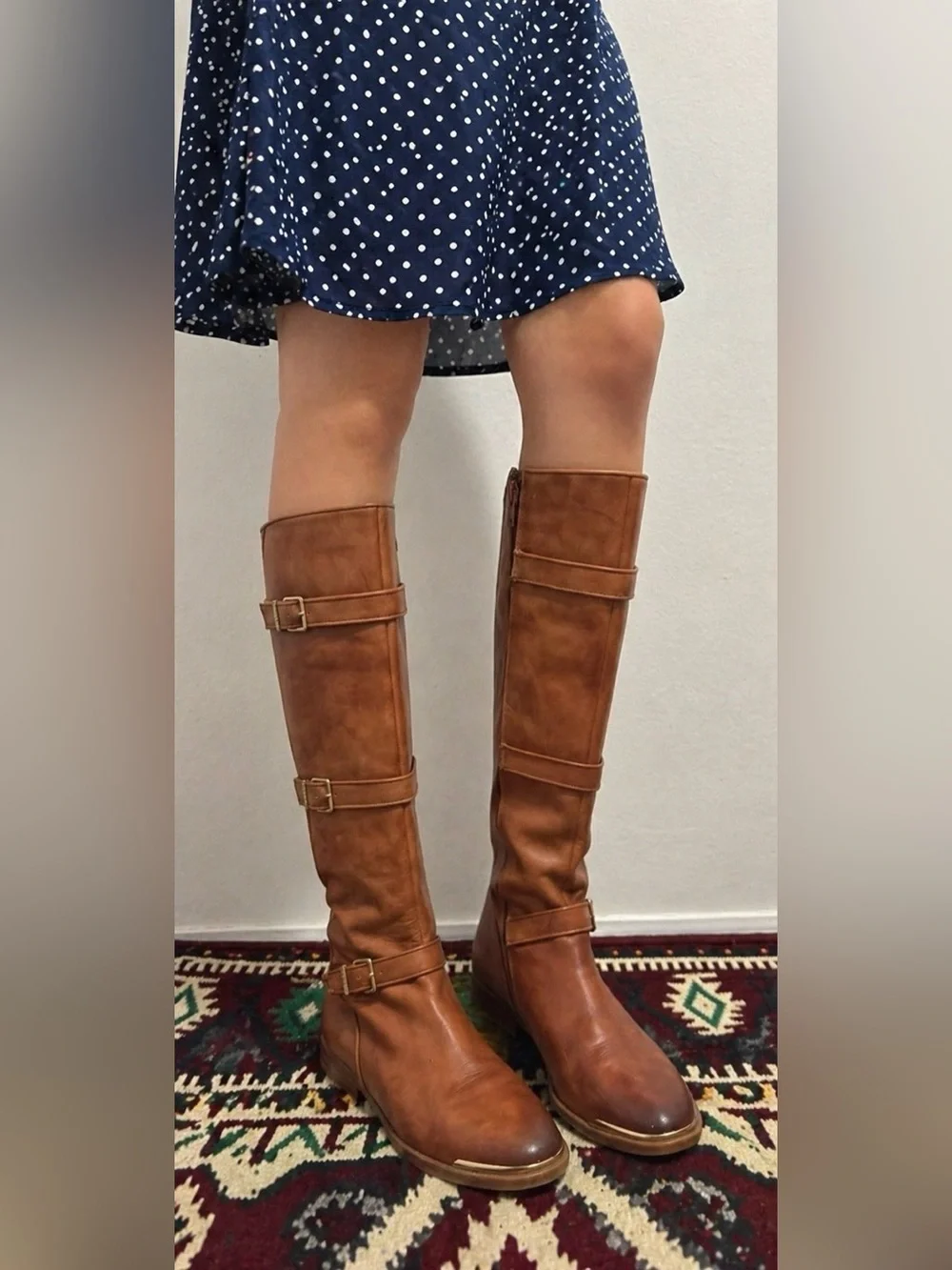Gianni Bini Boots Size 7M  Tall Riding Boots Tan Leather Zip Closure